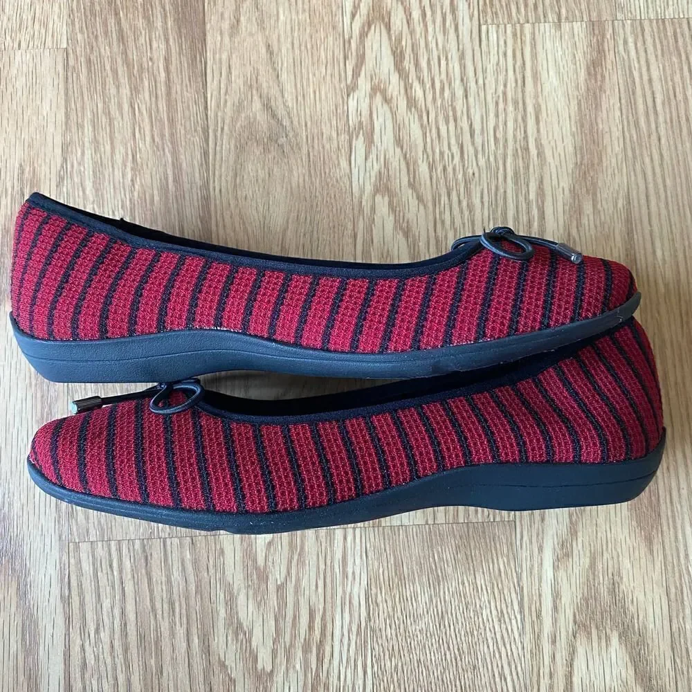 Soft Style by Hush Puppies Heartbreaker Stripe Fabric Flats Red and Black 6